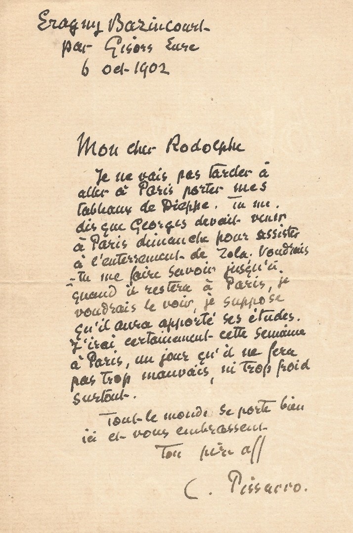 To his son Rodolphe: Dieppe's paintings and the funeral of Émile Zola