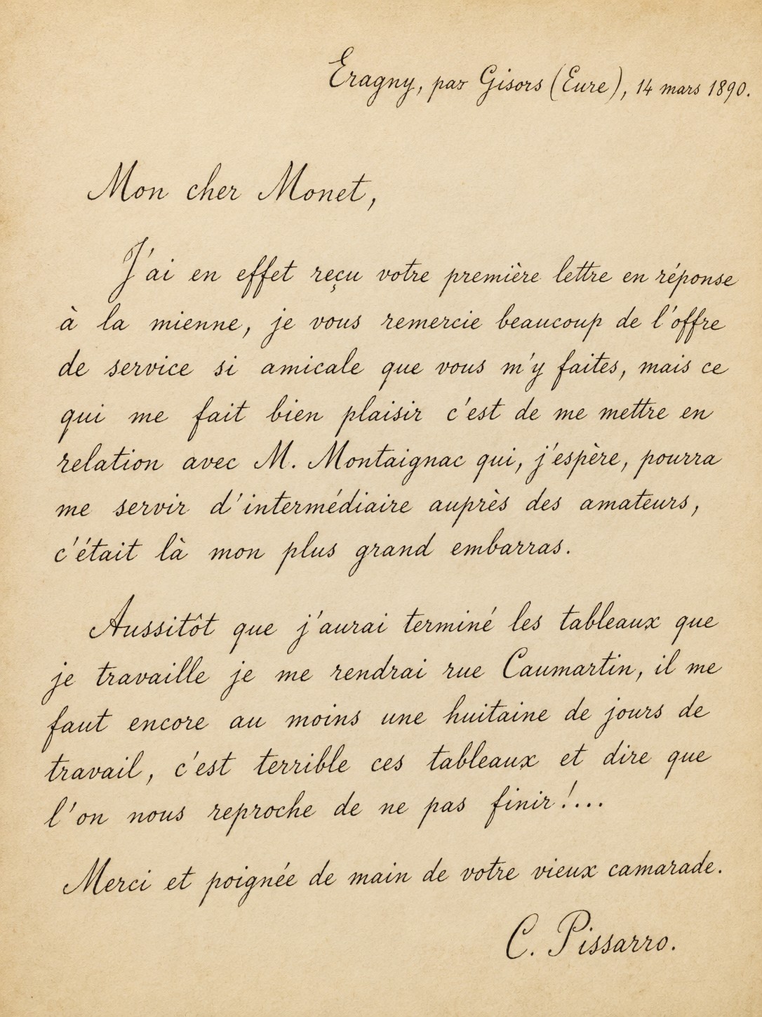 Remerciements, Montaignac et tableaux en cours