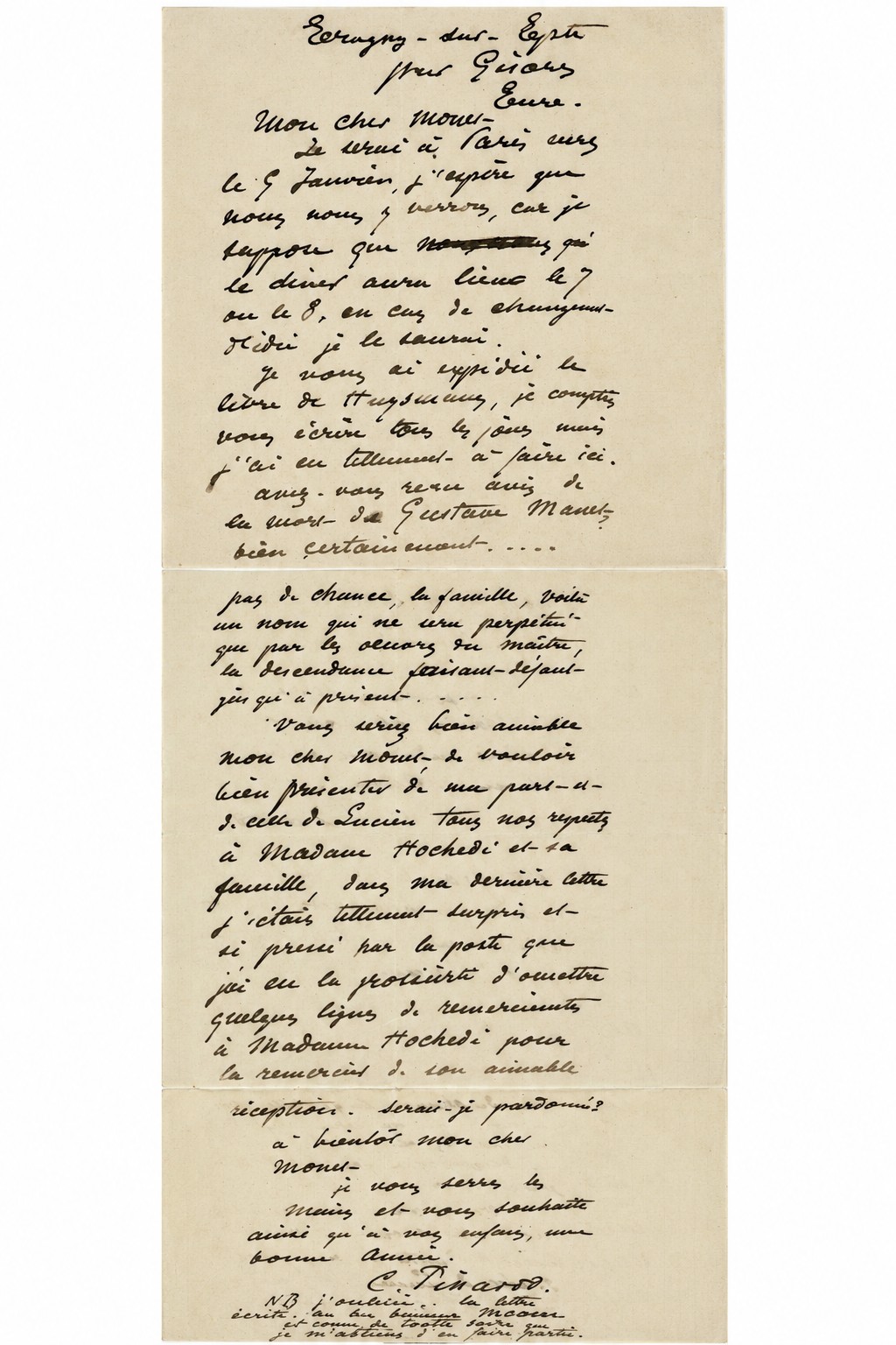Dinner project in Paris, Gustave Manet's death and happy New Year's wishes