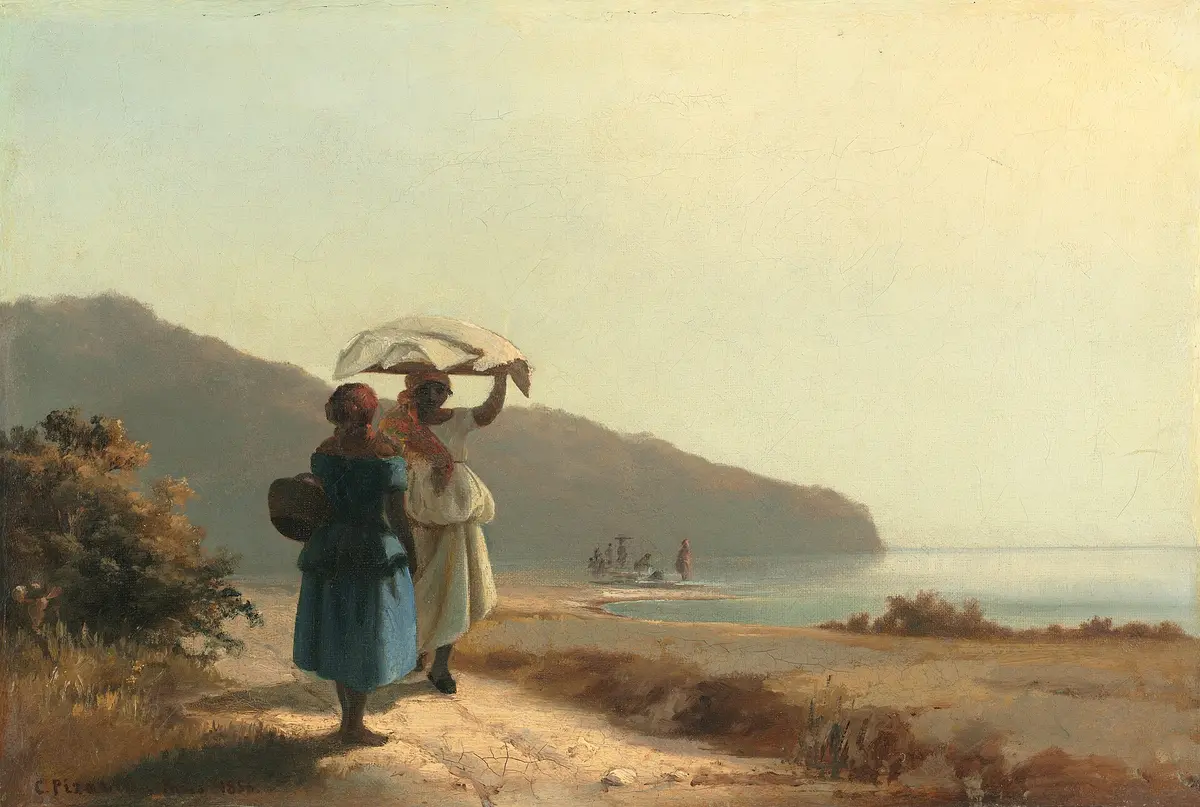 Deux femmes causant au bord de la mer, Saint-Thomas