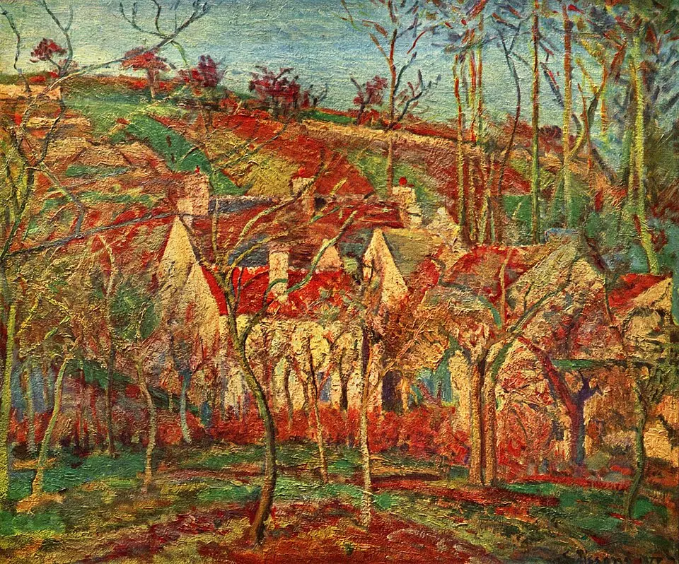 Les Toits rouges, coin de village, effet d’hiver