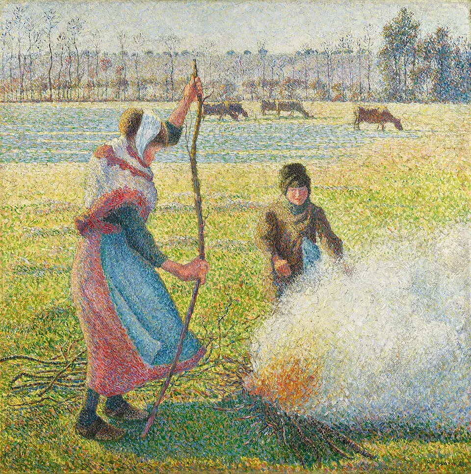 Jeune paysanne faisant du feu, gelée blanche