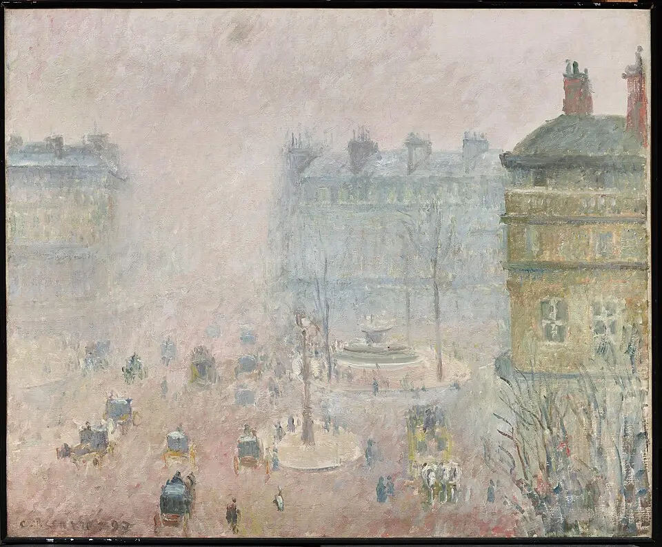Place du Théâtre-Français et avenue de l’Opéra, effet de brouillard