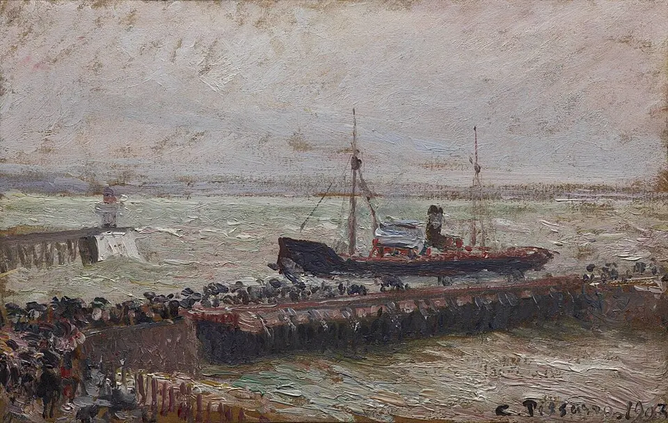Entrée du port du Havre, ciel couvert